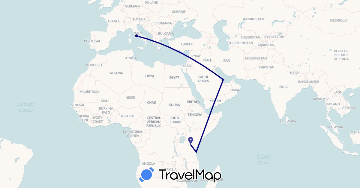 TravelMap itinerary: driving in Italy, Qatar, Tanzania (Africa, Asia, Europe)
